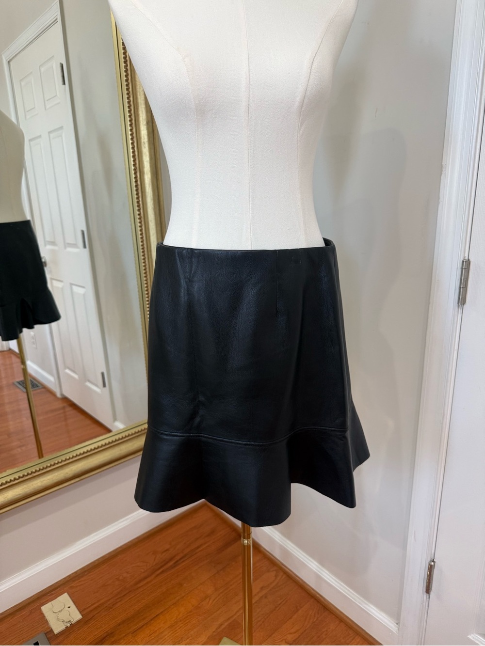Aritzia Black Leather Flared Mini Skirt